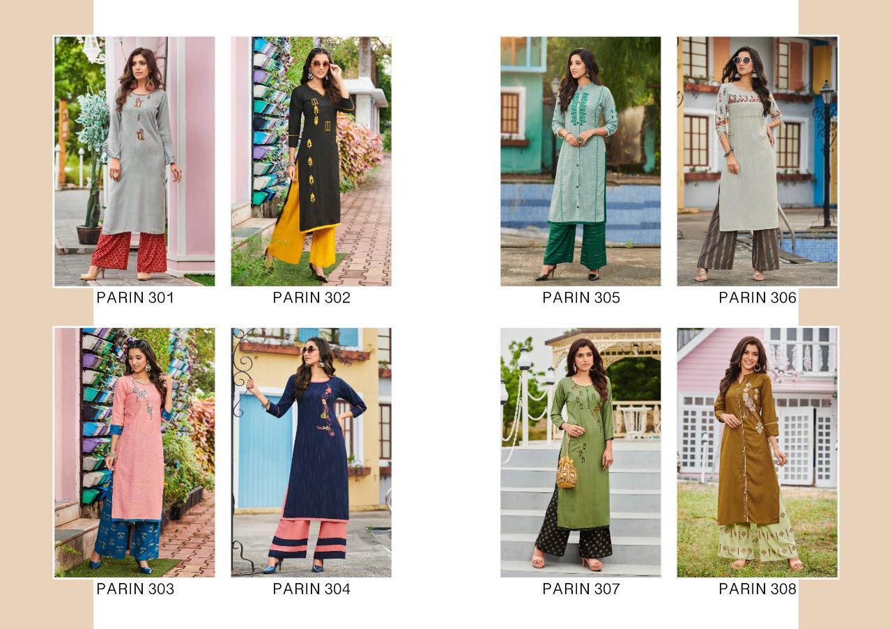 RANGJYOT PARIN VOL-3 Lateat fancy Festive Wear Heavy slub Rayon Dori With Gold Print Kurtis With Bottom Collection